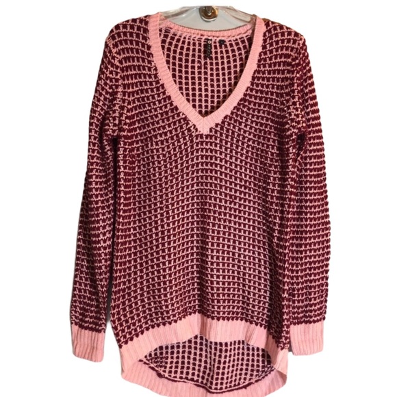 Poof! Sweaters - Poof! Red and Pink High Lo Large Knit Sweater Sz L